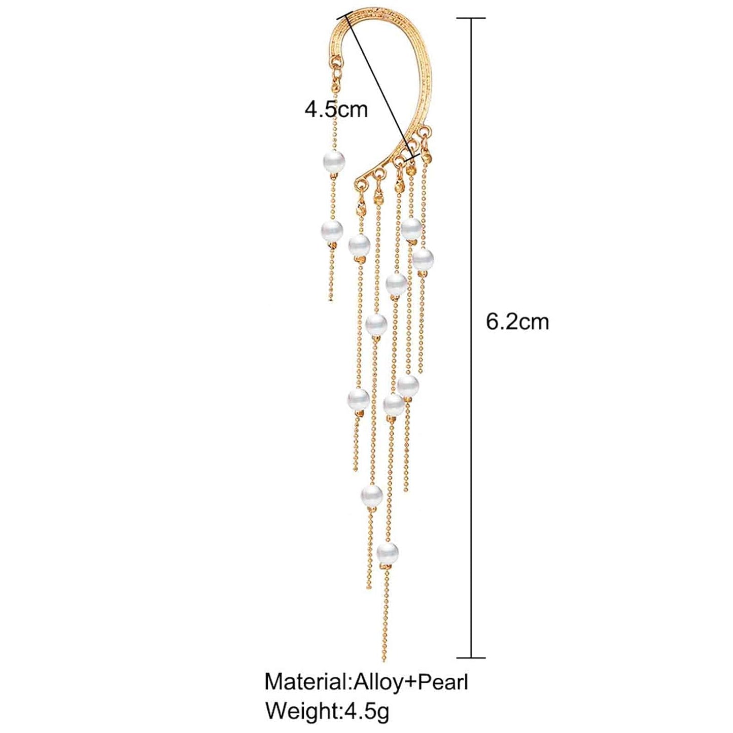 Boho Pearl Ear Wrap Earrings Gold Pearl Ear Cuff Earrings Long Drop Tassel Pearl Earrings Festival Gothic Earrings Non Piercing Ear Climber Cartilage Earrings Jewelry for Women and Girls