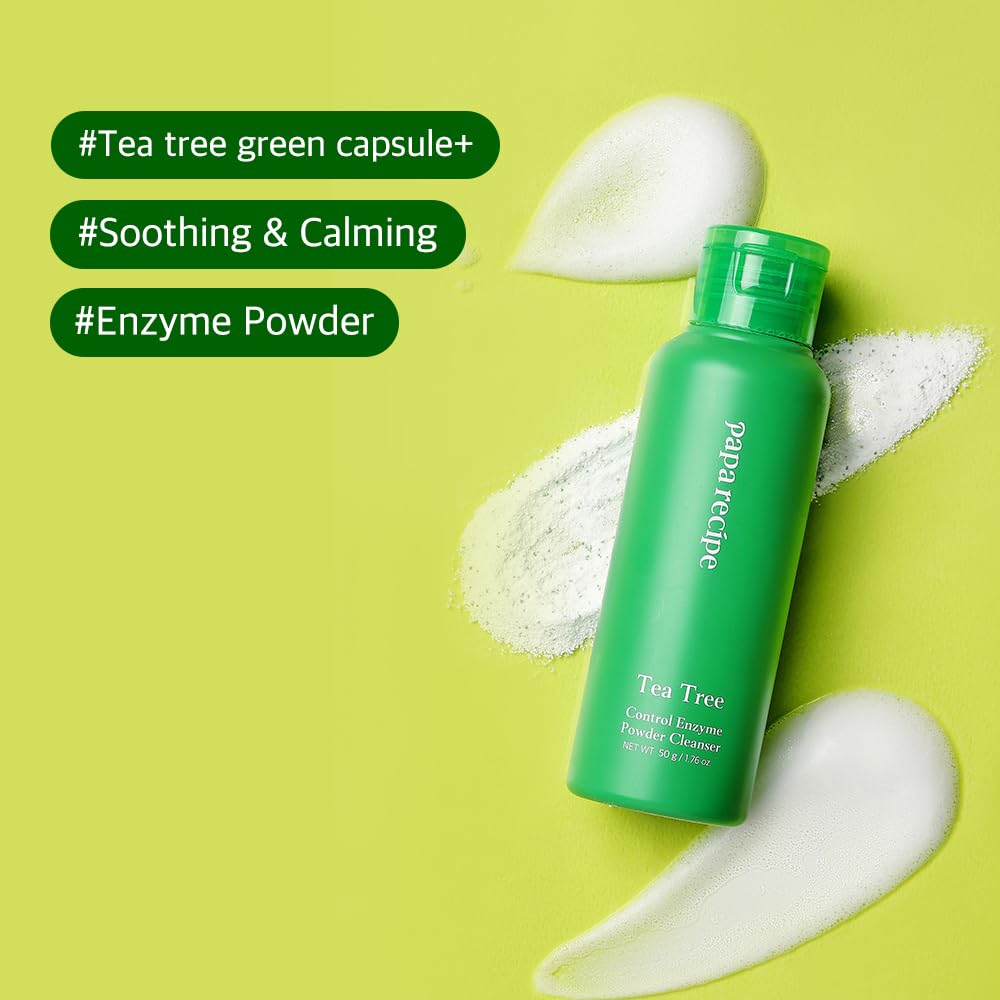 Papa Recipe Tea Tree Control Enzyme Powder Cleanser - Soft Exfoliating Facial Wash for Sensitive Skin (50g, 1.72oz) - Korean Skincare for Soothing, Balancing skin's moisture and oil level