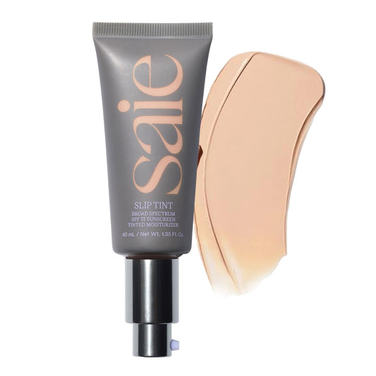 Saie Slip Tint Tinted Moisturizer with SPF 35 - Light Coverage, Glowy Skin Tint & Mineral Sunscreen for Face with Hydrating Hyaluronic Acid - Summer Makeup Essential - Shade Three (1.35 oz)