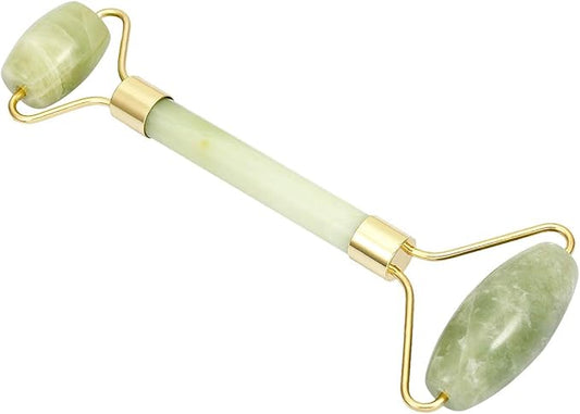 Rockcloud Natural Crystal Stone Roller Massager Double Neck Face & Neck Massage Therapy Anti-Aging Wrinkle Healing Slimming Skincare Tool, Xiuyan Jade