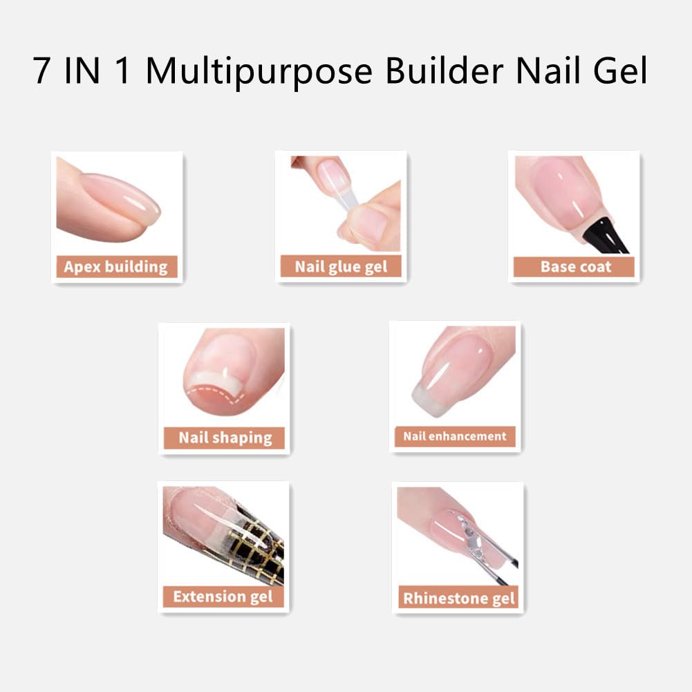 Clear Builder Gel for Nails 7 in 1 Nail Builder Strengthener Gel Clear Color Builder Extension Nail Gel for Holiday Nail Art Design for Girls