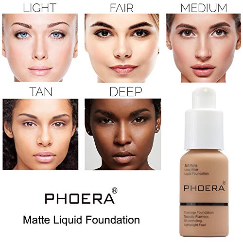 2 Pack PHOERA Foundation, Flawless Soft Matte Liquid Foundation Makeup for Women..PHOERA Foundation101# Porcelain and 102# Nude