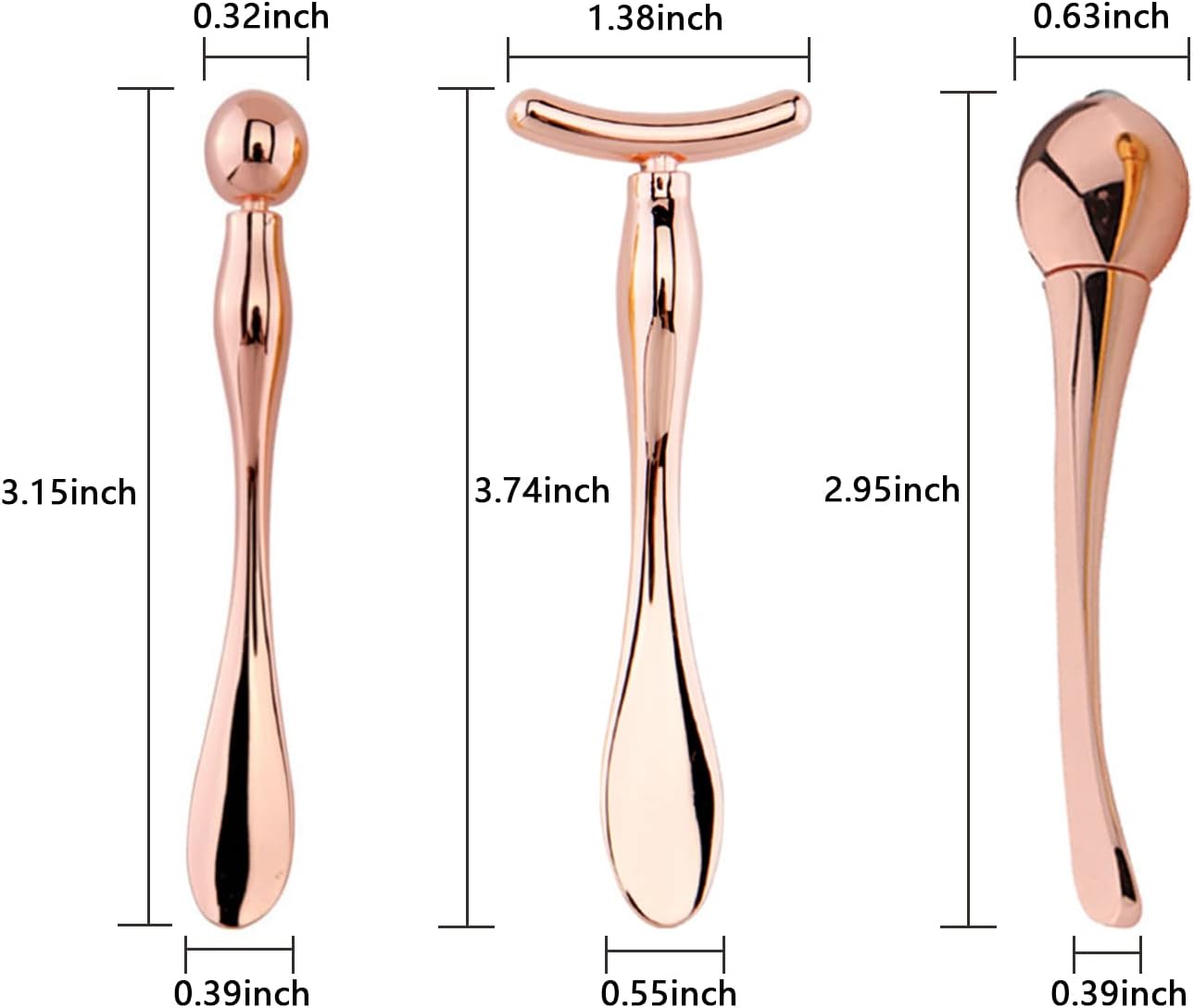 BetterJonny 3Pcs Metal Eye Cream Applicator Roller Wand Stick, Cosmetics Spoon Eye Cream Massager Wand Girls Women Facial Massager for Fatigue Relief Reduce Puffiness (Rose Gold)