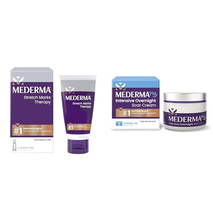 Mederma Stretch Marks Therapy, Helps Prevent and Treat Stretch Marks, Safe to Use When Pregnant & PM Intensive Overnight Scar Cream, Works with Skin's Nighttime Regenerative Activity