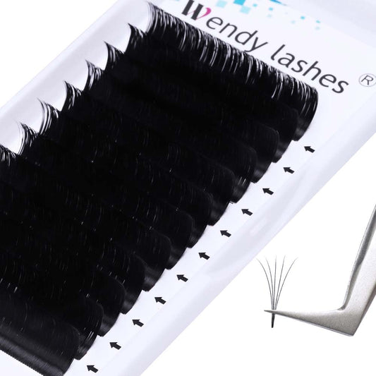 Easy Fan Volume for Lash Artists: Wendy, Handmade Fans for Eyelash Extensions, Self Fanning, Blooming, Black, D Curl, 0.05mm, 15mm, KH126