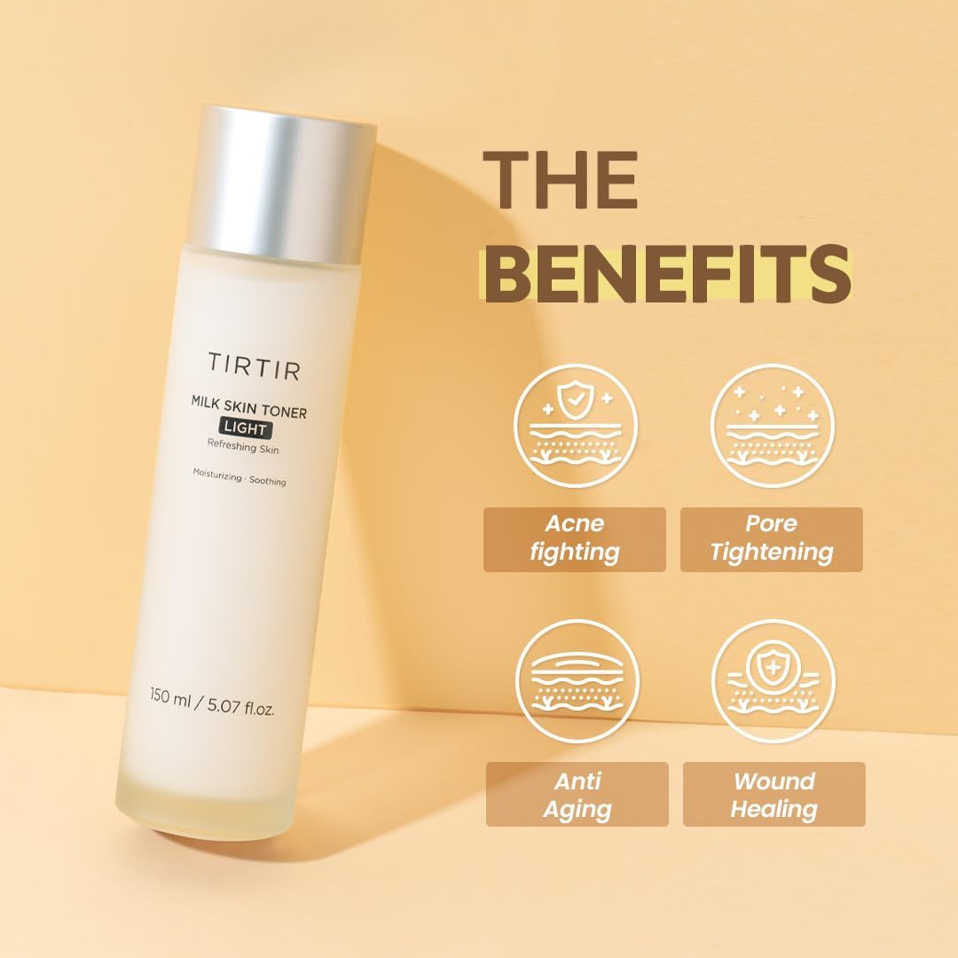 TIRTIR Milk Skin Rice Toner Light | Instant Hydration with 4% Niacinamide, Pantenol, Lightweight, Pore-Tightening, Vegan, Acne-Prone, Oily Skin, Fungal Acne Safe, Korean Skin Care, 5.07 Fl Oz