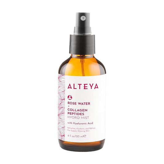 Alteya Organics Rose Water Face Toner – With Collagen Peptides & Hyaluronic Acid – Hydrating Facial Mist for Anti-Aging, Firming & Radiant Skin – 4 Fl Oz / 120mL