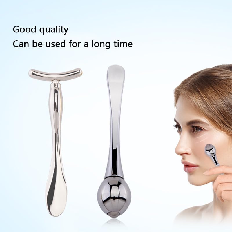 BetterJonny 3Pcs Metal Eye Cream Applicator Roller Wand Stick, Cosmetics Spoon Eye Cream Massager Wand Girls Women Facial Massager for Fatigue Relief Reduce Puffiness (Silver)