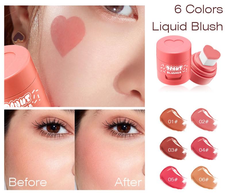 Stamp Liquid Blush Stamp Blush with Heart Shaped Applicator Natural Long Lasting Blush, Light and Airy Makeup for Women (3)