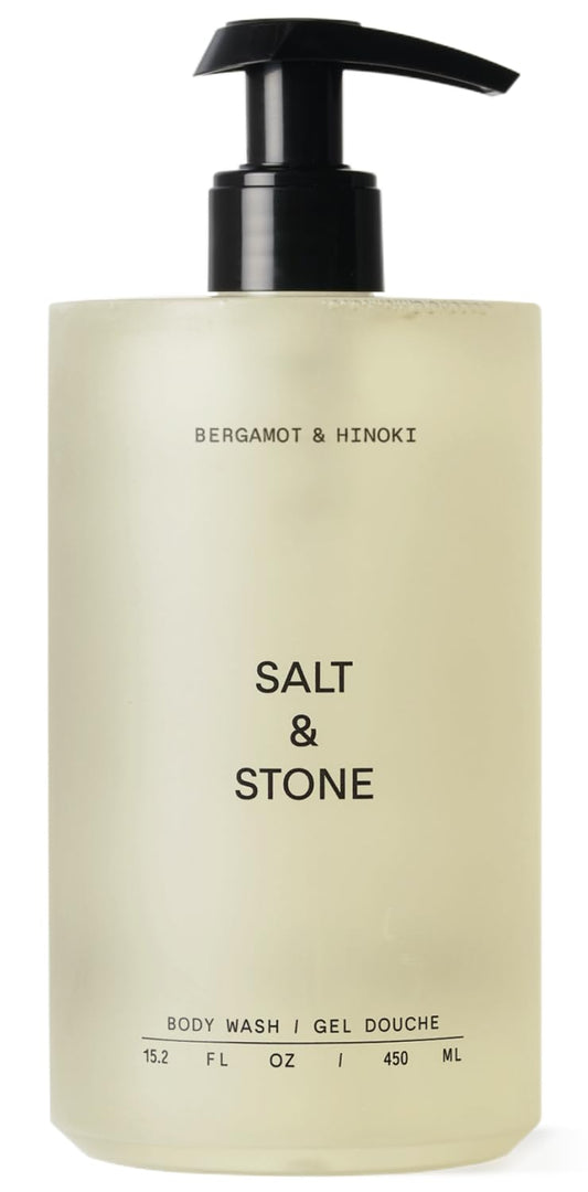 Salt & Stone Body Wash with Antioxidants for Deep Moisture | For Women & Men, Sulfate, Paraben, & Dye Free, Leaving Skin Soft and Hydrated | Bergamot & Hinoki 15.2 fl oz