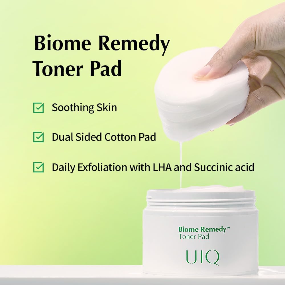UIQ Biome Remedy Toner Pads, Dual-Textured Facial Pad for Hydrating, Moisturizing, Calming, Pore Care, Non Comedogenic, Daily Toner Pads for Soothing Skin 6.08 fl. oz., 70 Sheets