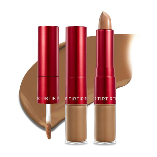 TIRTIR Glide&Hide Blurring Concealer - Creamy texture, Conceals dark circles and wrinkles, Dual formula (liquid tip & balm stick), Long-lasting wear, Korean Makeup, #8.3O, 0.28 Oz