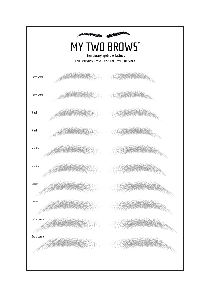 (10 pairs) Natural Gray Temporary Eyebrow Tattoo - Medium Size - Waterproof & Smudgeproof - Everyday Brow Style Eyebrow Stickers - Sheet Lasts up to 30 Days - Won't Work on Existing Brows