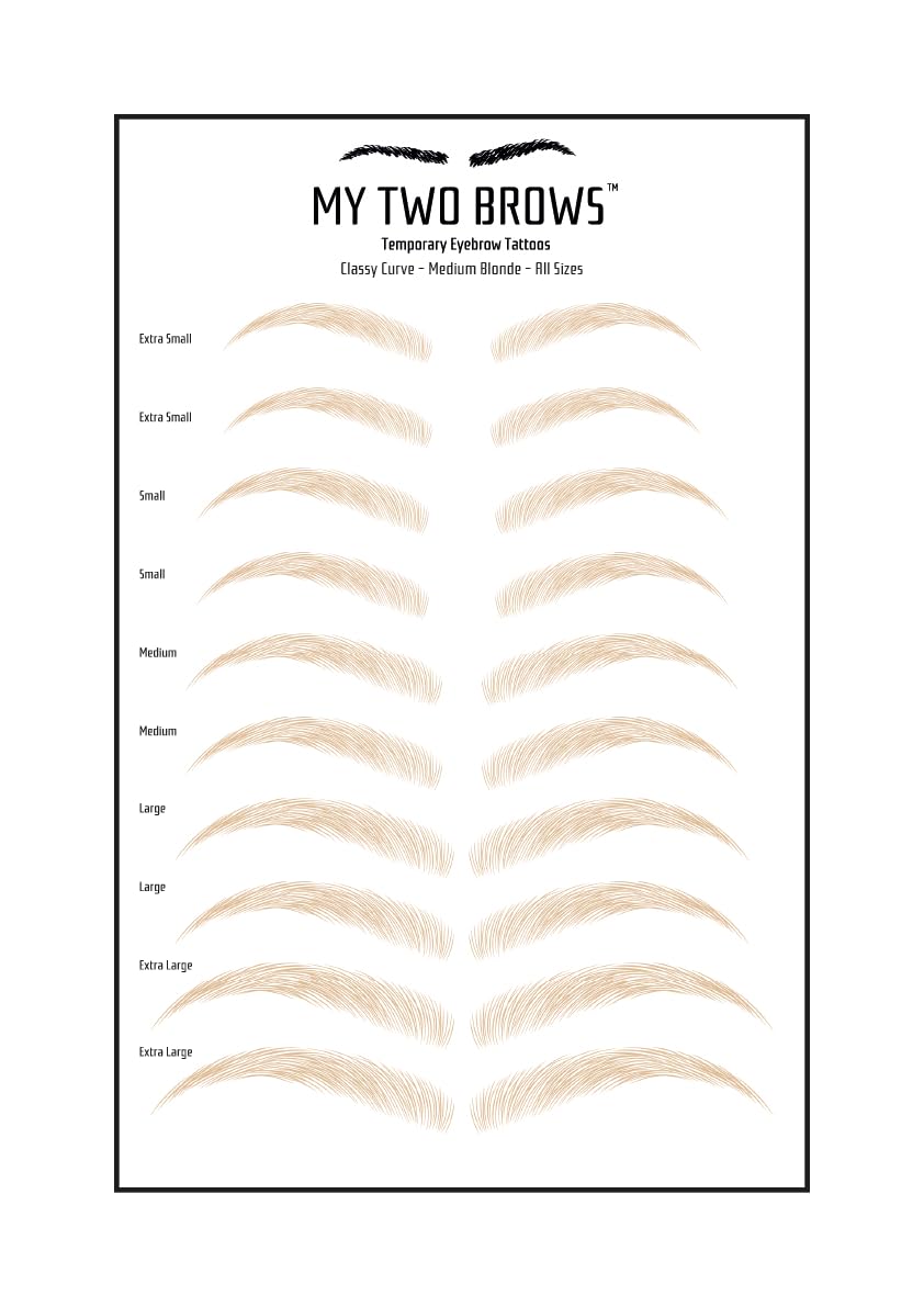 (10 pairs) Medium Blonde Temporary Eyebrow Tattoo - Large Size - Waterproof & Smudgeproof - Classy Curve Style Eyebrow Stickers - Sheet Lasts up to 30 Days - Won't Work on Existing Brows