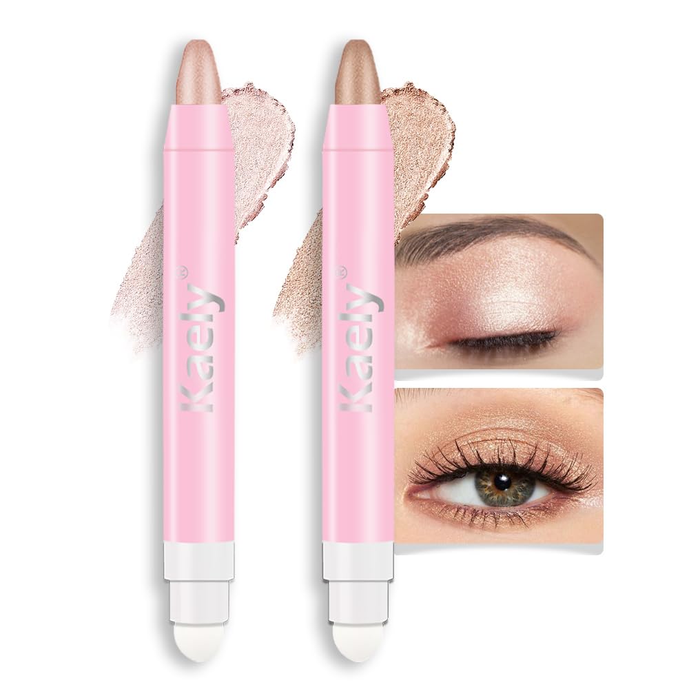 evpct 2Pcs Cream Eye Shadow Brightener Sticks Set for Eyes Waterproof, Champagne & Sand Shimmer Cream Eyeshadow Applicator Stick Long Lasting Pigmented Eye Makeup sombras en crema para ojos 17+25