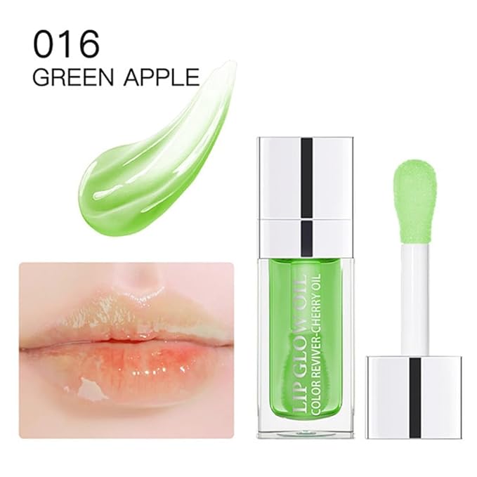 Hydrating Lip Glow Oil, Moisturizing Lip Glow Oil, Nourishing Glossy Transparent Lip Oil, Plumping Lip Oil, Lip Balm, Non-sticky Tinted Toot Lip Balm for Lip Care (GREEN APPLE) 0.2 OZ