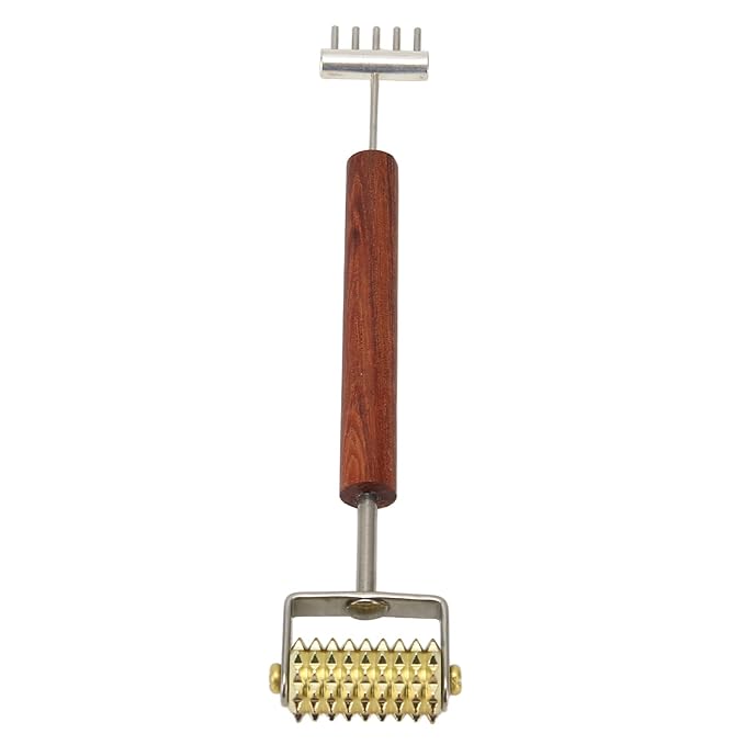 Double Head Design Face Massage Roller, Copper Wooden Handle Promote Circulation Double Head Skin Roller Massage Stick Copper Acupoint Pressing Tool