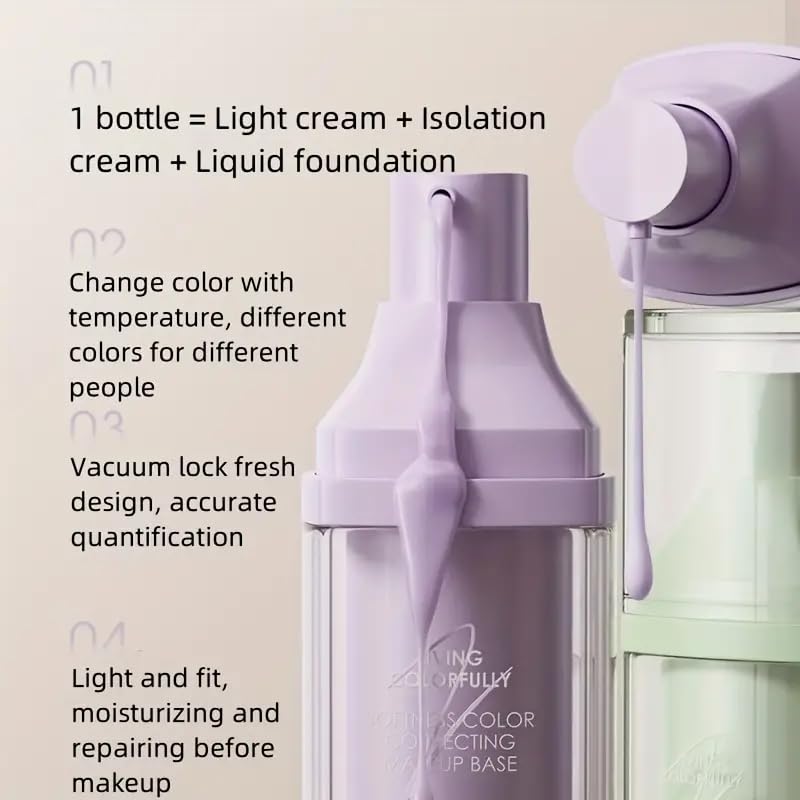 ZEESEA Correcting Face Primer for Brighten, Neutralizes Uneven Skin Tone and Facial Redness,Grips Makeup Base for Long-Lasting Wear,Cruelty-Free, Purple &Green