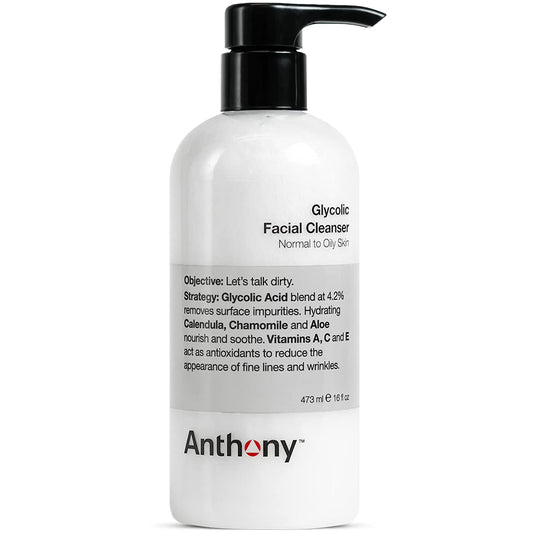 Anthony Glycolic Facial Cleanser for Men, Daily Exfoliating & Hydrating Face Wash, Shave Prep, Non-Foaming, Deep Cleansing, Gentle on Sensitive Skin, Removes Dirt & Oil, Smooths Texture, 16 Fl Oz