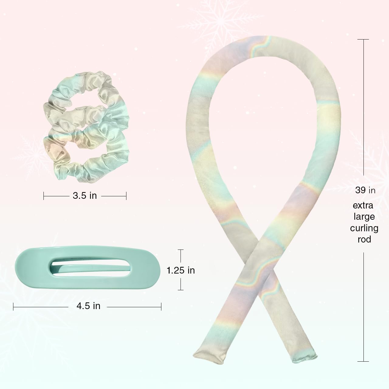 Kitsch Holiday Hair Hero XL Satin Heatless Styling & Flat Lay Claw - Heatless Curls & Waves, Extra Large Curling Rods, Satin Scrunchies & Claw Clip for Hair Protection, Gifts for Women- 4pc set, Aura