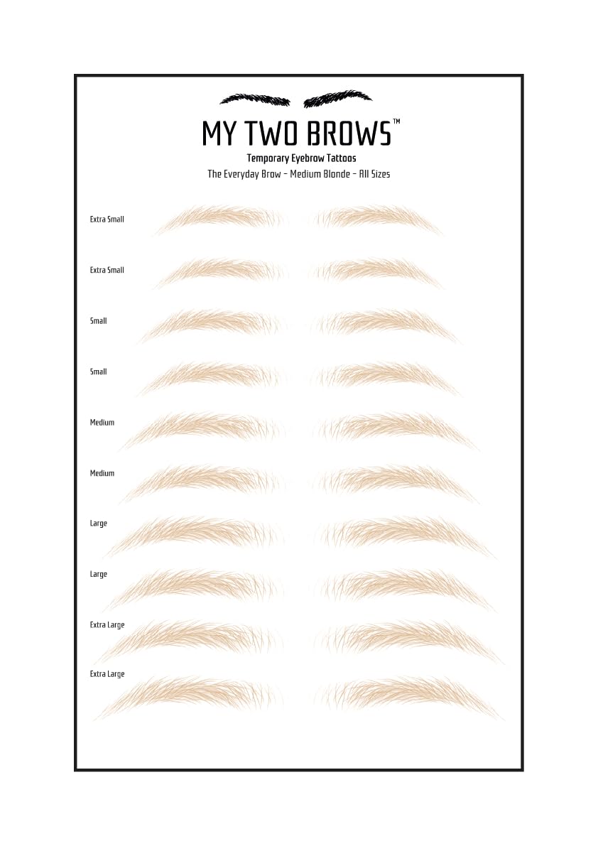 (10 pairs) Medium Blonde Temporary Eyebrow Tattoo - Small Size - Waterproof & Smudgeproof - Confident Contour Style Eyebrow Stickers - Sheet Lasts up to 30 Days - Won't Work on Existing Brows