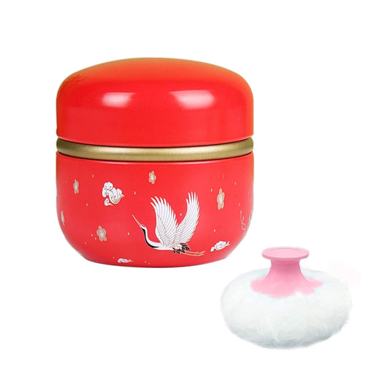 Body Powder Puff and Container for Dusting Powder, Women Powder Puff and Powder Case for Bath and Travel (Crane Pattern)