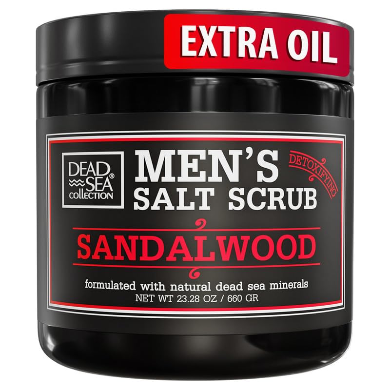 Salt Body Scrub Sandalwood For Men – Moisturizes, Exfoliates & Nourishes Skin – Cleanses & Detoxifies with Dead Sea Minerals - Dead Sea Collection – 23.28 OZ