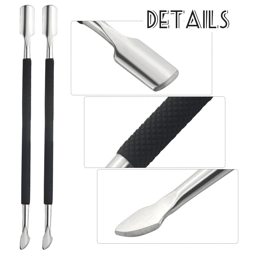 8 Pieces Nail Cuticle Pusher Stainless Steel Nail Polish Cuticle Remover Double Ended Manicure Nail Pedicure Tool Metal Cuticle Peeler Scraper for Fingernails and Toenails (Black)