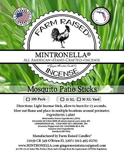 Farm Raised Candles USA Made - Bulk Pack Mosquito Repellent Incense Plant Based Natural Mosquito Gnat's & No See um Outdoor Patio Sticks Mintronella