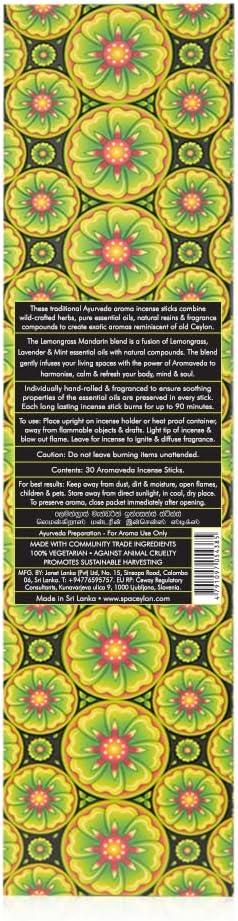 SPA CEYLON Lemongrass and Mandarin Aromaveda Incense Sticks | Energizing Aromatherapy Scented Sticks | Home Wellness