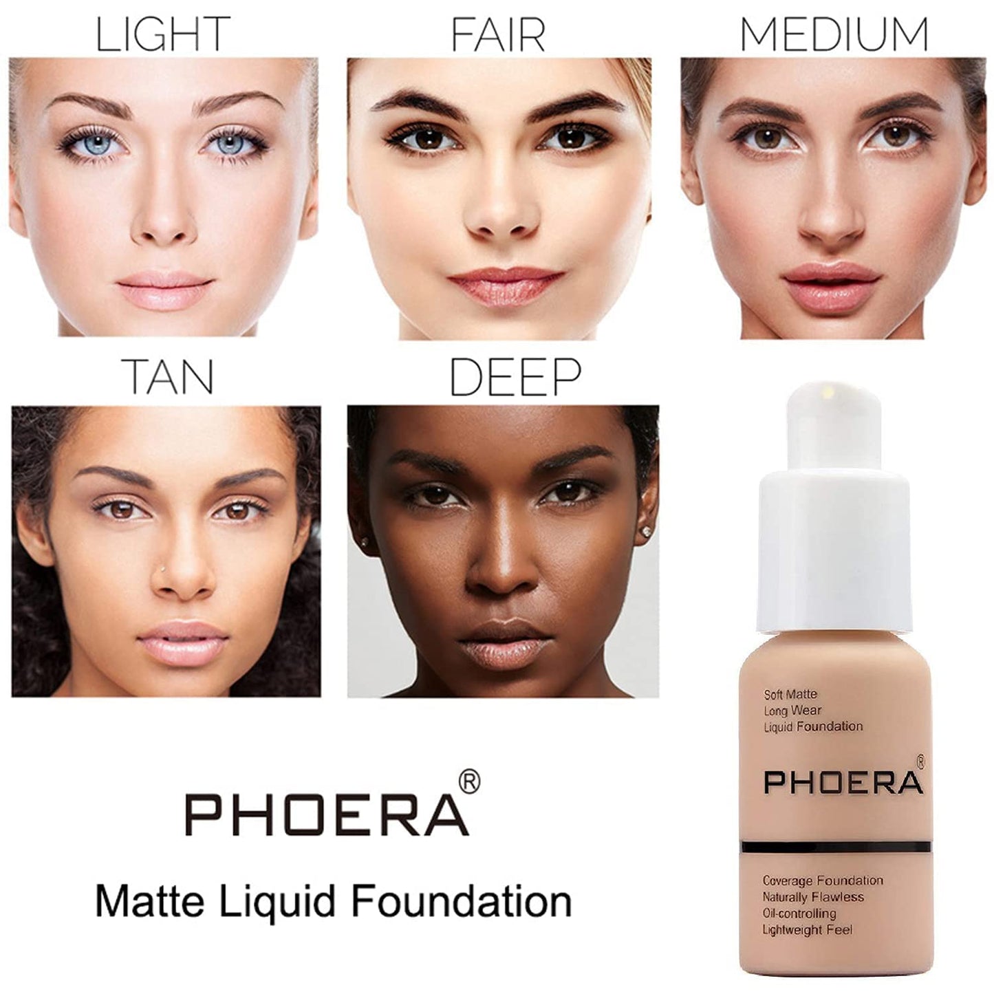 PHOERA Foundation, PHOERA Matte Liquid Foundation,PHOERA Makeup for Women, PHOERA Foundation Full Coverage Concealer, 30ml 24HR Matte Oil Control Concealer (102+104/ Nude+Buff Beige)