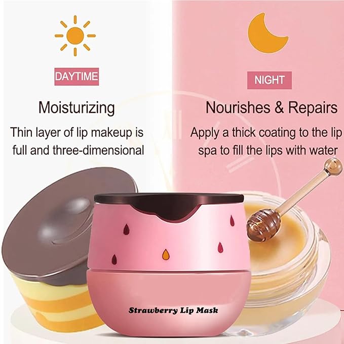 4Pcs Honey Lip Balm Honey Pot Strawberry & Propolis Balm Honey Lip Mask Hydrate Moisturizing Repair Prevent Lip Care Moisturizing Lip Balm Set