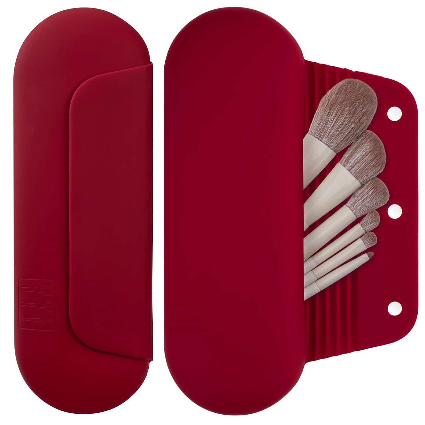 Silicone Makeup Brush Holder Travel Cosmetic Bag：Soft Portable Cosmetic Face Brushes Holder with Upgrade Anti-Fall Out Magnetic Closure, Large Travel Makeup Brush Case - Red