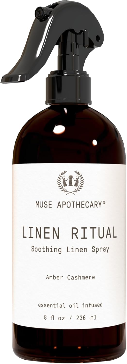 Muse Apothecary Linen Ritual - Aromatic, Soothing, and Relaxing Linen Mist, Laundry and Fabric Spray - Infused with Aromatherapy Essential Oils - 8 oz, Amber Cashmere
