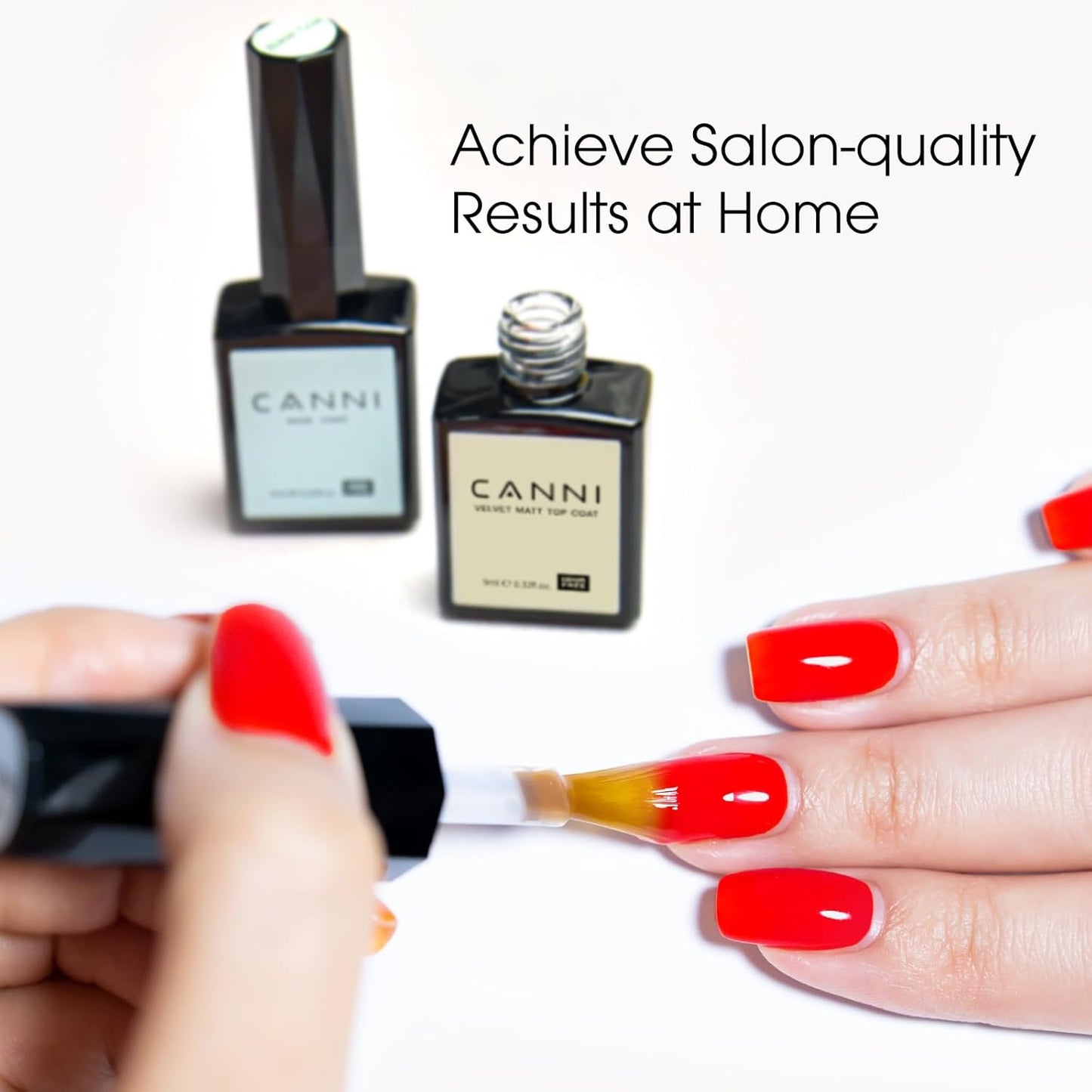 CANNI 2 Pcs No Wipe Gel Top Coat Set- High Gloss Shiny Long Lasting Top Coat Clear Gel Nail Polish Kit, Soak Off Nail Art Home and Professional Manicure