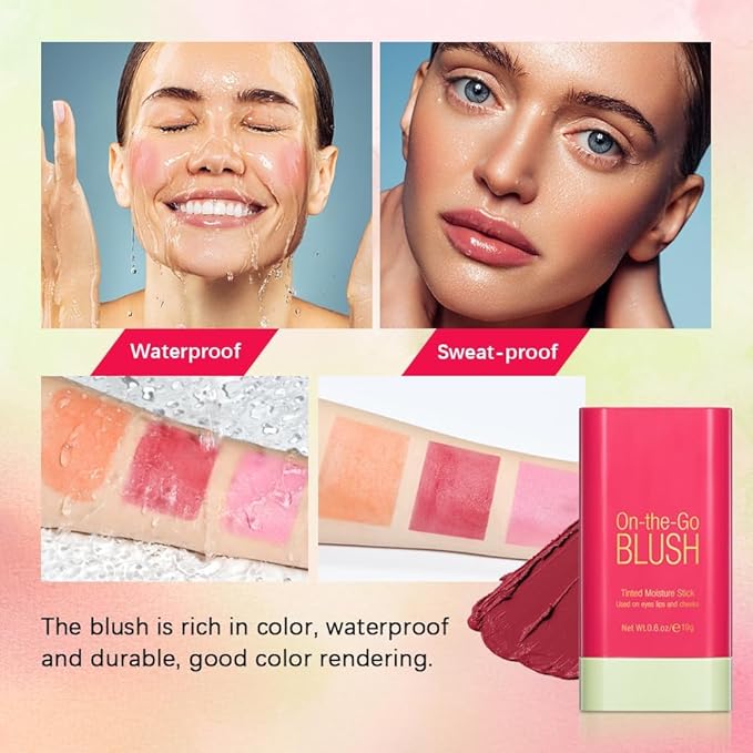 Soft Creamy Blush Stick, Multi-use Makeup Blush Stick for Cheeks and Lips Tint, Waterproof Solid Moisturizer Stick, Natural Smooth Blendable Matte Finish Face Blush Makeup,02 Hot Red