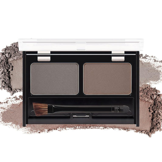 Eyebrow Powder Medium Brown Light Gray Kit,Eye Brow Powder for Women with Double-ended Eyebrow Brush,Long-Lasting Waterproof Two Colors Brow Filler Get Full Defined Natural Brows,Powder Eyebrow Makeup