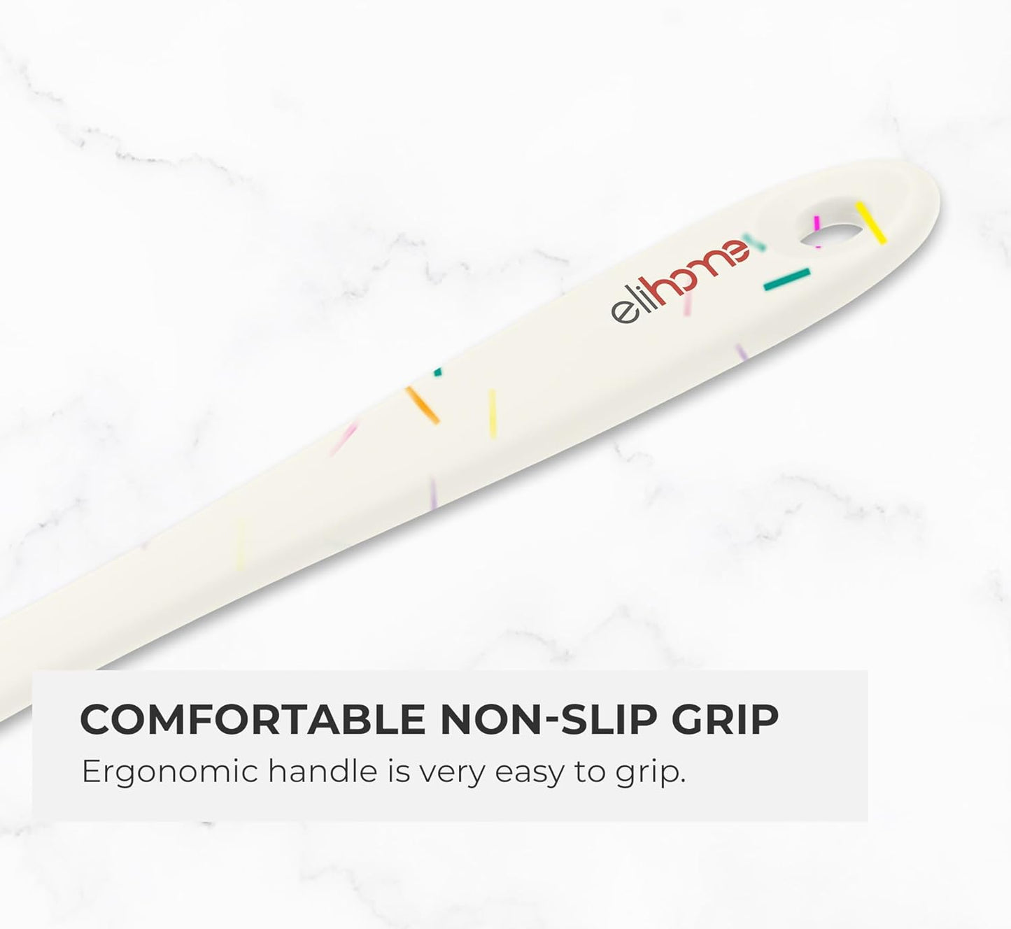 Elihome Skinny Silicone Spoonula - Non-Stick Heat Resistant Silicone Scraper Spatula for Mixing, Serving, Scraping, Stirring, and More - 11 Inch, Sprinkles