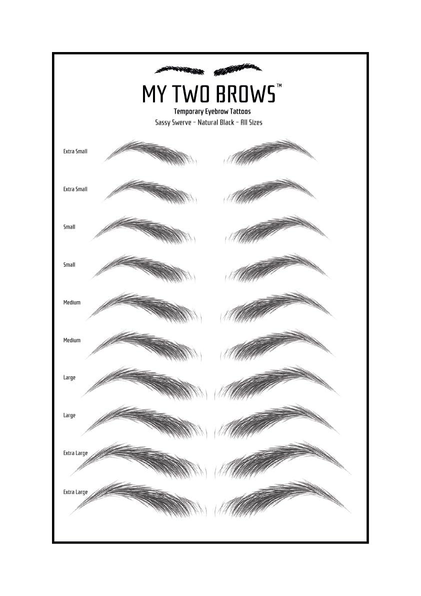 (10 pairs) Natural Black Temporary Eyebrow Tattoo - Medium Size - Waterproof & Smudgeproof - Sassy Swerve Style Eyebrow Stickers - Sheet Lasts up to 30 Days - Won't Work on Existing Brows