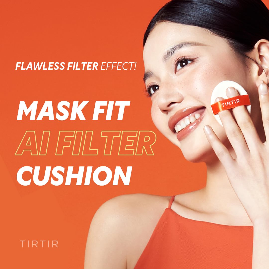 TIRTIR Mask Fit Ai Filter Cushion Foundation | AI-Like Semi-Matte Finish - Up to 72-Hour Medium to Full Coverage Korean BB Cushion Make up Beauty, #39W Caramel, 0.63 Fl Oz
