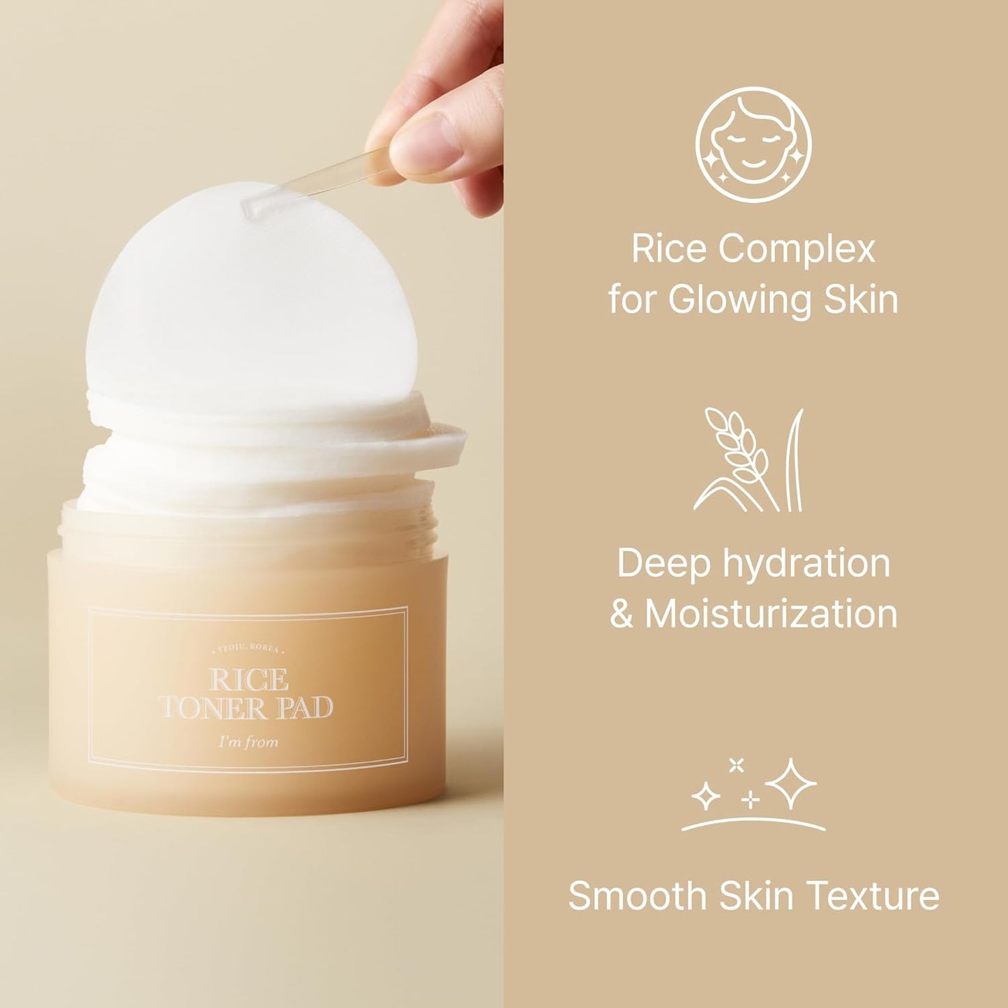 I'm from Rice Toner Pads 140ml, 60 Sheets, Triple-Layered Pads, Rice Extract from Korea, for Dry and Rough Skin