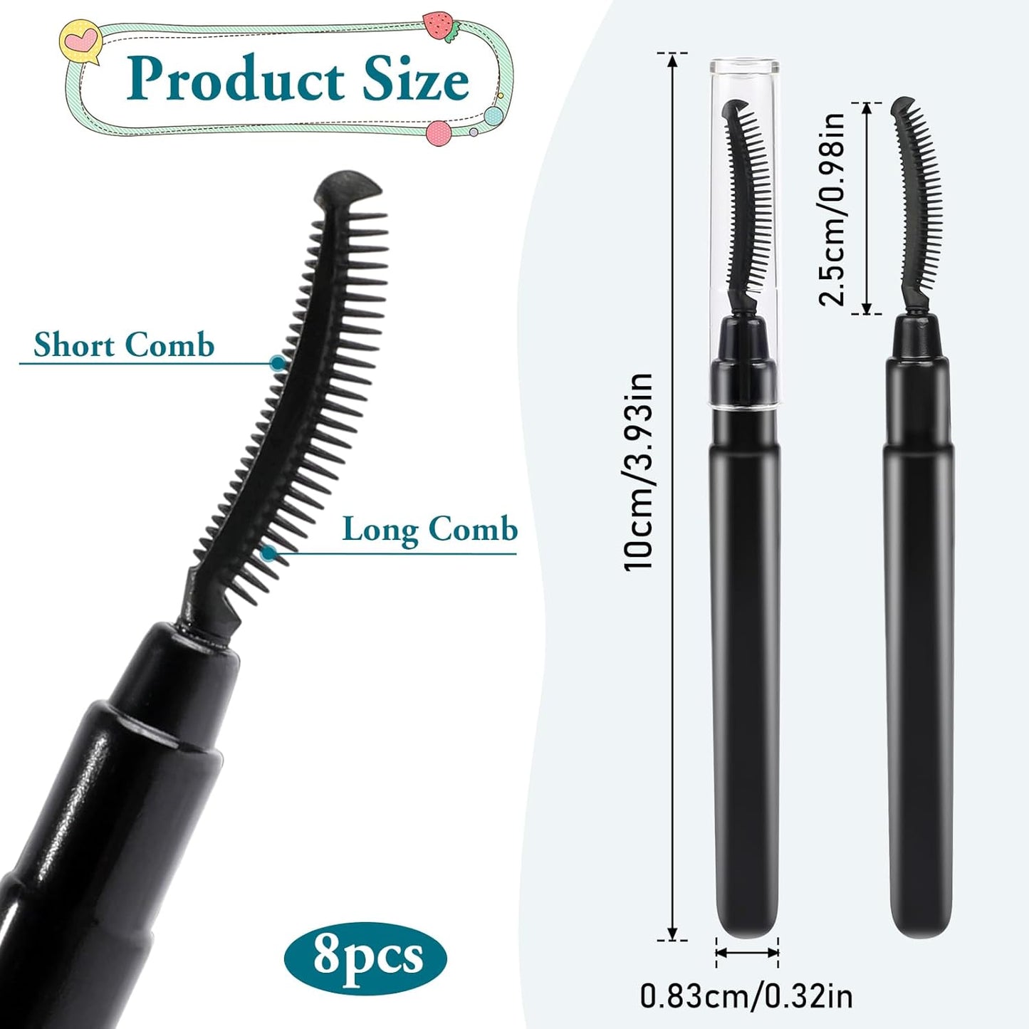 8 Pcs Silicone Eyelash Wands Brushes Mascara Eyelash Separator Black Eyelash Comb Eyebrow Brush Eyelashes Definer with Lid Lash Separating Comb Brow Grooming Brush