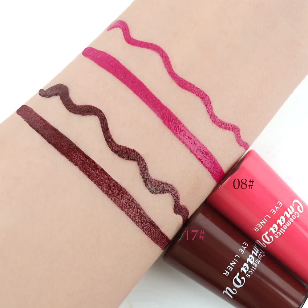 evpct 2Pcs Rose Dark Brown Red Liquid Eyeliner Colorful Set Waterproof Colored Eye Liners for Women Stamps Shapes for Eyes delineadores de colores para ojos delineador de ojos contra el agua 08&17