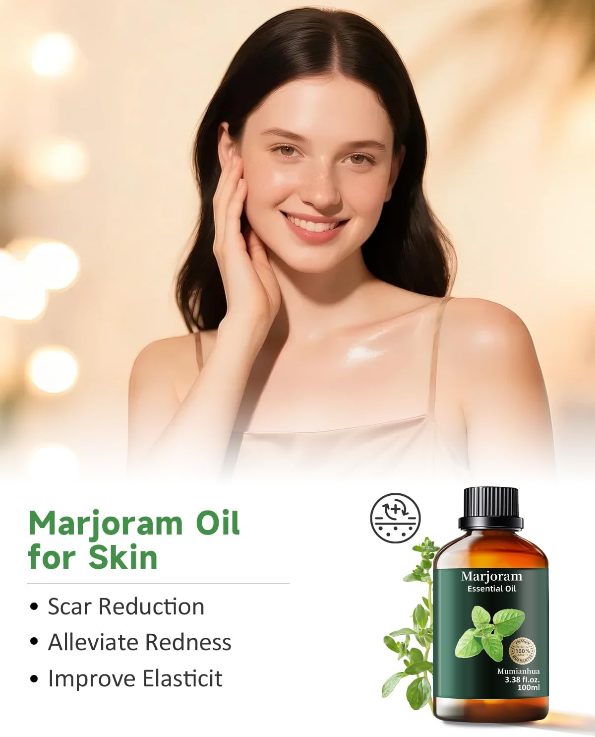 Mumianhua Marjoram Essential Oil 100% Pure Therapeutic Grade Natural Marjoram Oil for Diffuser, Post-Workout Massage Humidifier & Air Purifier | Herbal Essence for Skin Care, DIY Blends 3.38 Fl Oz