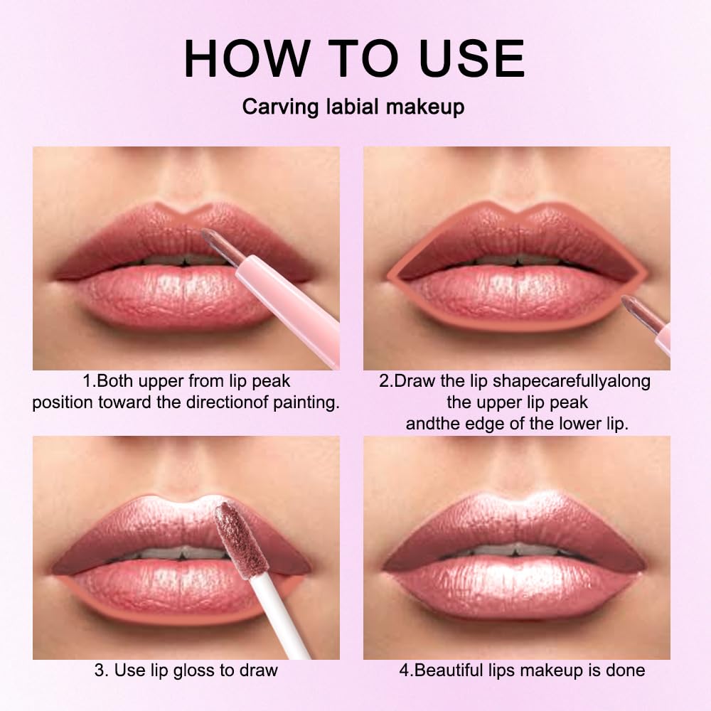 Rose Gold Metallic Lip Liner and Lipstick Combo Lip Gloss Tints Stain Set Makeup for Women Long Lasting Waterproof 24, Light Pink Metallic Glitter Shimmer Iridescent Liquid Lipstick lippies Lip Gloss