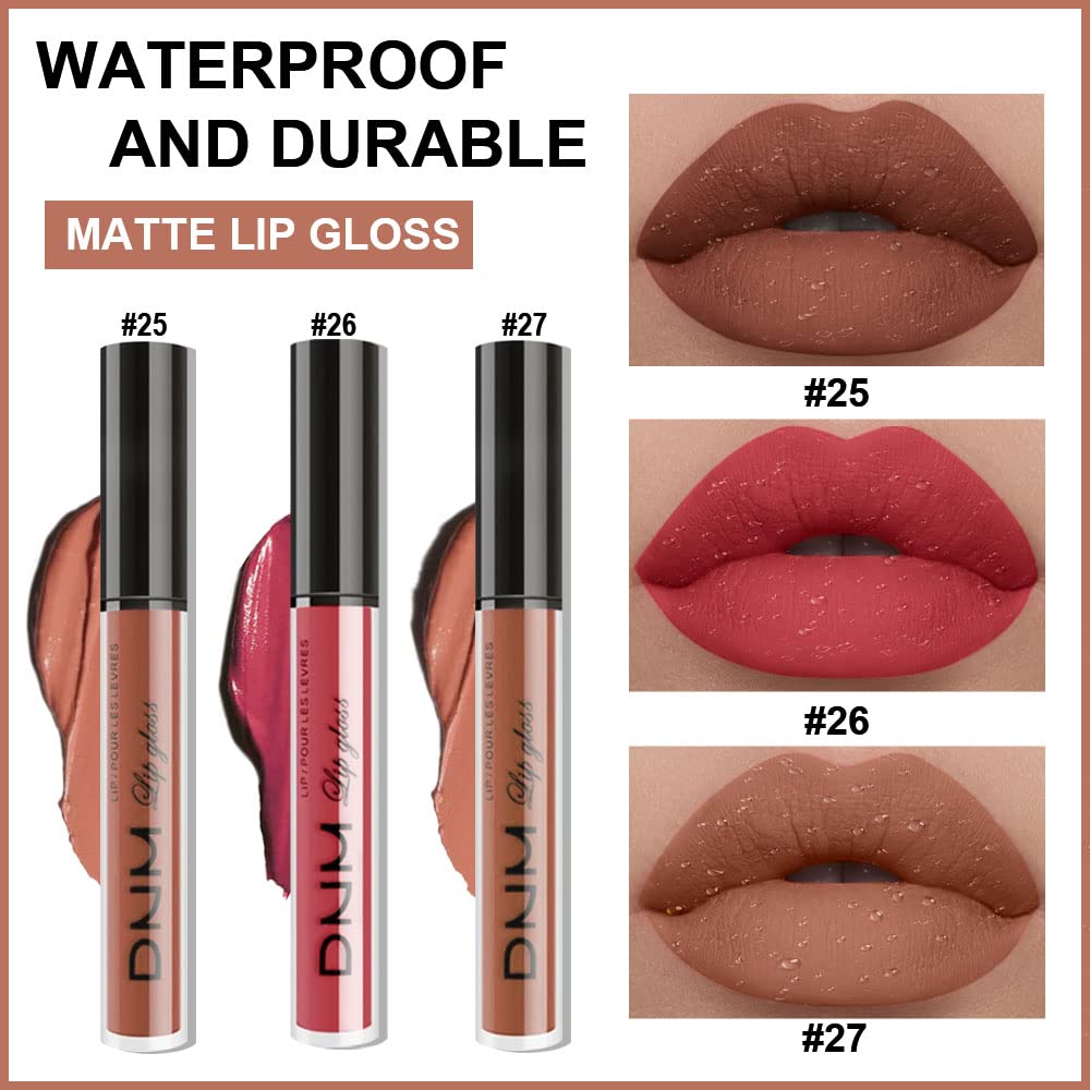 evpct 3Pcs Nude Brown Rose Pink Dark Matte Liquid Lipstick Makeup Sets for Dark Skin Black Women, Permanent Lip Stain Set Long Lasting Lipstick 24 Hours Waterproof labiales mate 24 horas originales 09