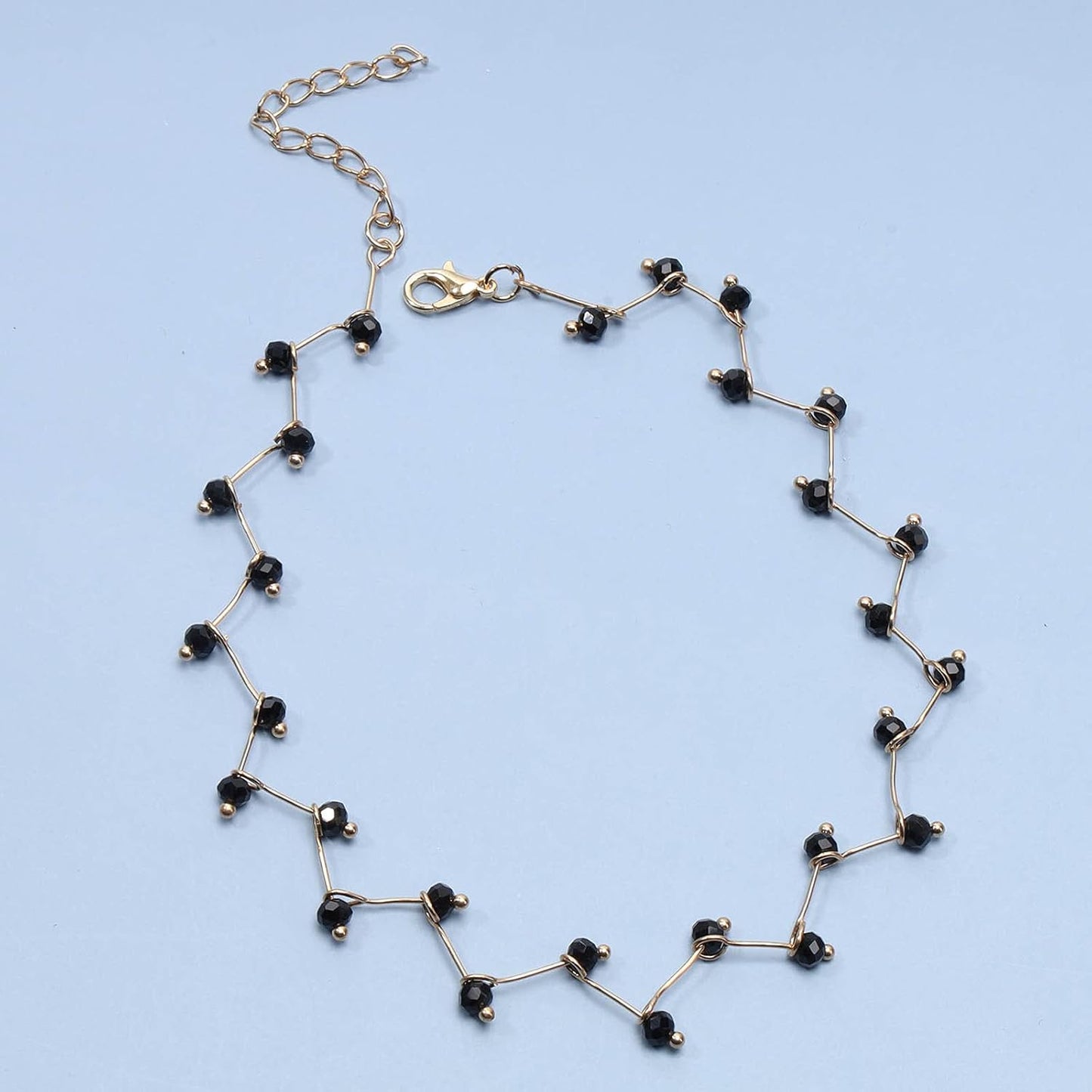 Black Crystal Choker Necklace Short Black Beaded Choker Necklace Silver Chain Necklace Minimalist Necklace Jewelry for Women and Girls