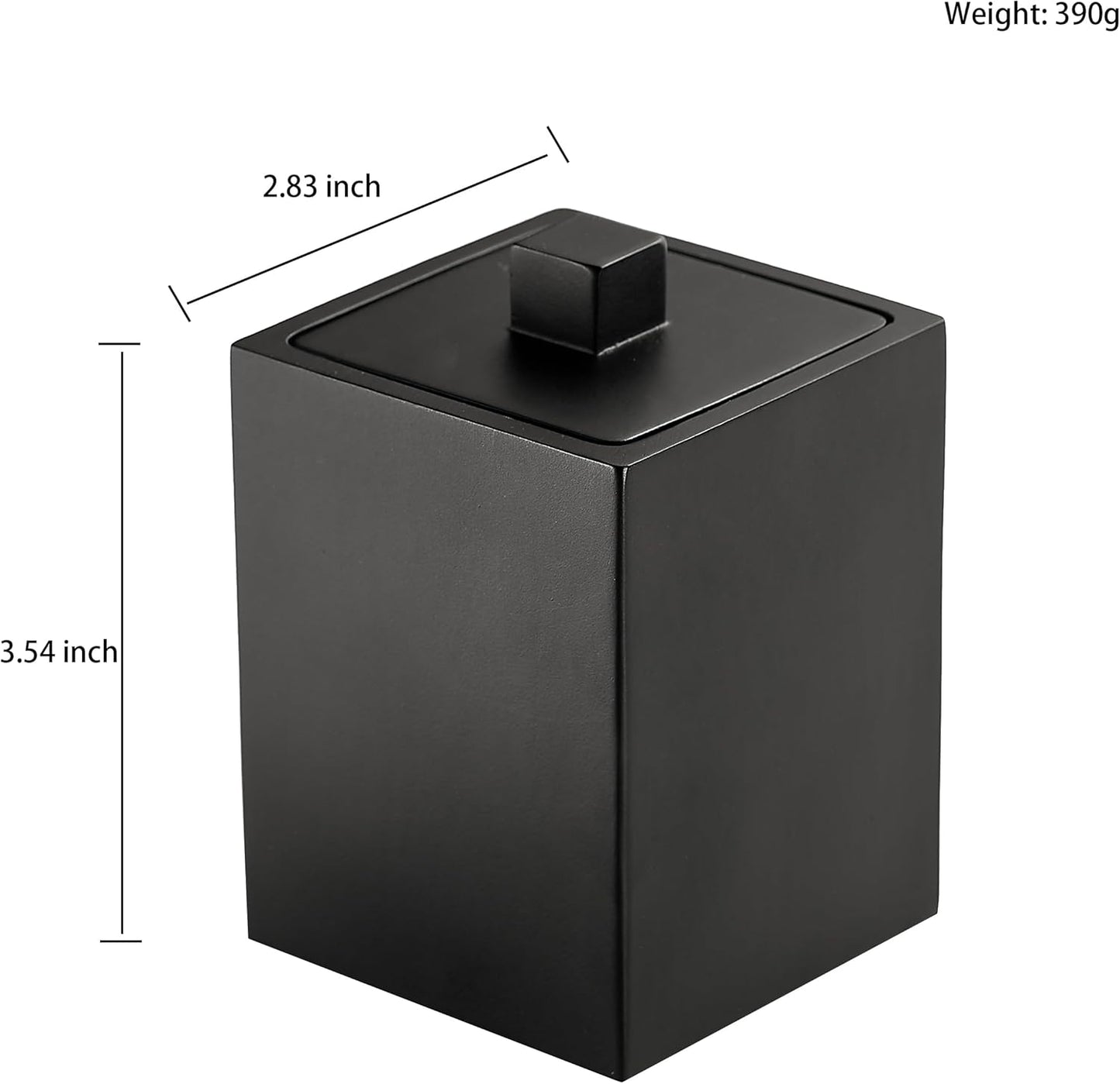 Resin Square Canister with Lid, Bathroom Qtip Holder, Cosmetics Makeup Accessories Storage for Makeup Sponge Bath Salts Storage Christmas Birthday Anniversary, Matte Black