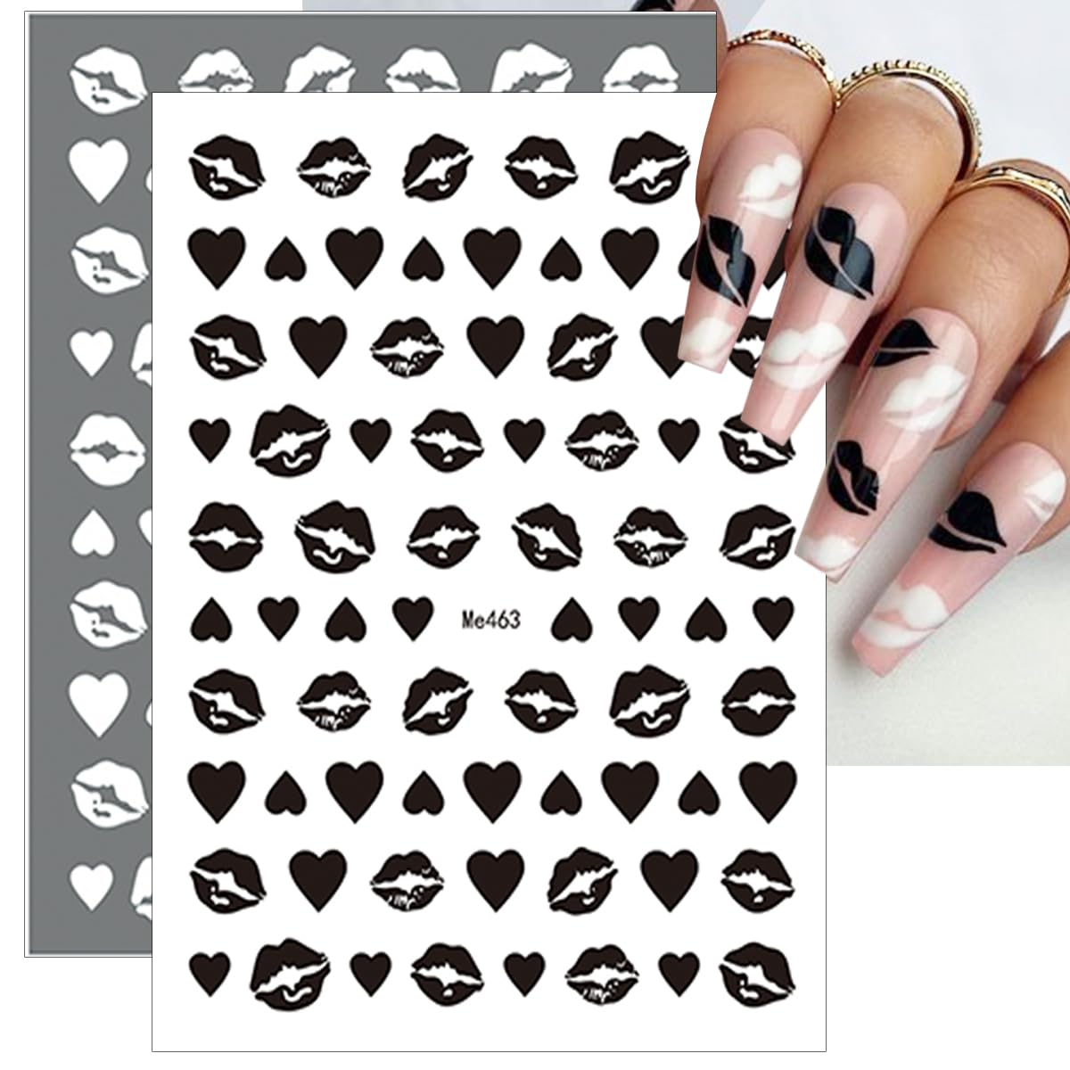 10 Sheets Valentine's Day Nail Art Stickers Sexy Lips Nail Decals 3D Holographic Heart Nail Stickers Self-Adhesive Design Black White Gold Silver Laser Valentines Stickers for Women Nail Decoration