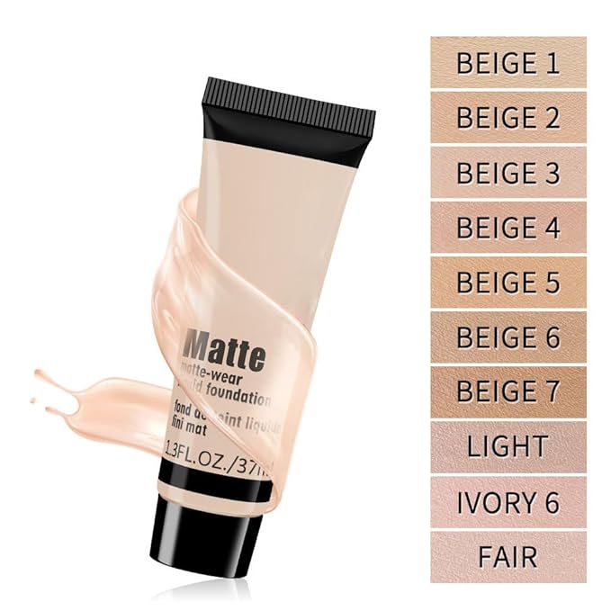 1 Pack Liquid Foundation Cream for Face Makeup,Durable Full Coverage Matte Concealer Make Up,Oil Control & Waterproof Base Primer -1 Fl.Oz (BEIGE 7#)